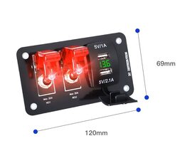 Panel s 2x spínačem + 2x USB + voltmetr