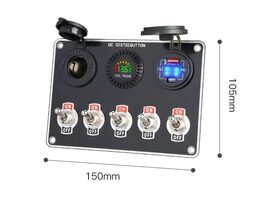 Panel s 5x spínači + 2x USB/Voltmetr a CL zásuvka, 12/24V