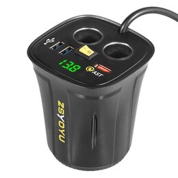 Dvojitá CL zásuvka s 3x USB+voltmetrem do držáku nápojů