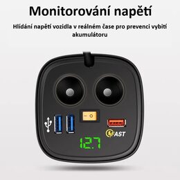 Dvojitá CL zásuvka s 3x USB+voltmetrem do držáku nápojů