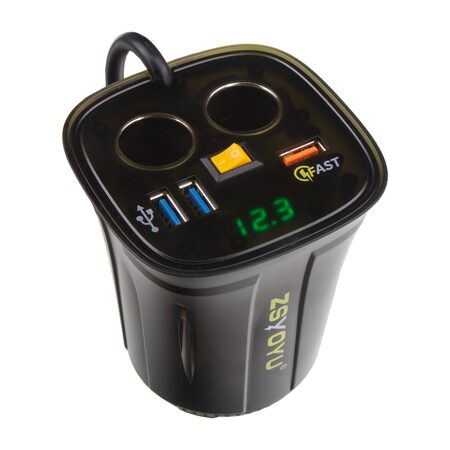 Dvojitá CL zásuvka s 3x USB+voltmetrem do držáku nápojů