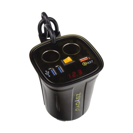 Dvojitá CL zásuvka s 3x USB+voltmetrem do držáku nápojů