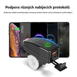 USB/USB-C nabíječka s voltmetrem na motocykl