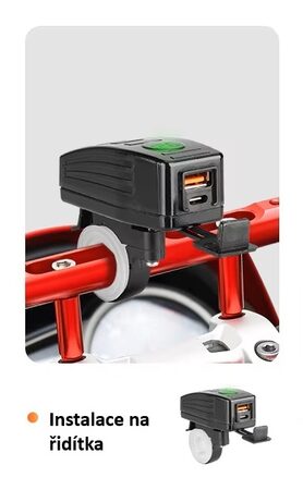 USB/USB-C nabíječka s voltmetrem na motocykl