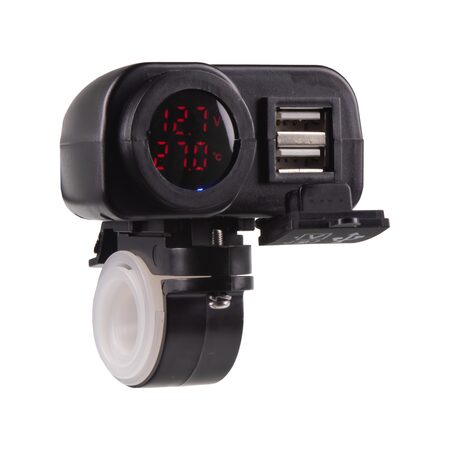 2x USB nabíječka s voltmetrem/teploměrem na motocykl