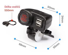 2x USB nabíječka s voltmetrem/teploměrem na motocykl