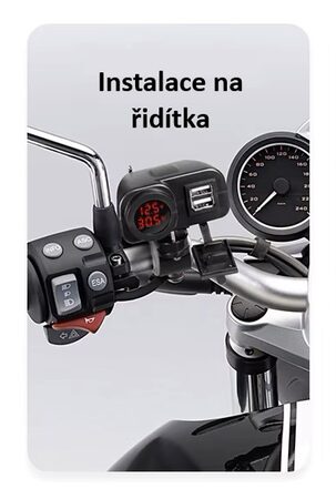 2x USB nabíječka s voltmetrem/teploměrem na motocykl