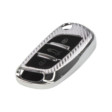 TPU obal pro klíč Peugeot/Citroën, 3-tlačítkový, carbon silver