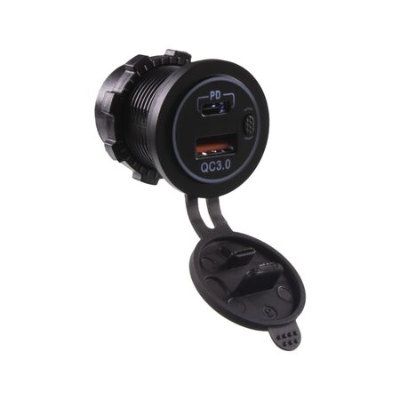 USB nabíječka QC3.0 + USB-C, bílé podsvícení