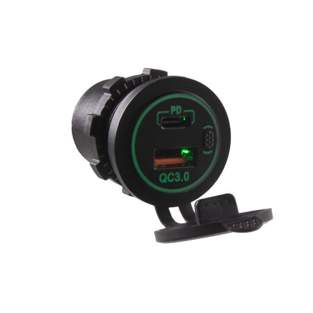 USB nabíječka QC3.0 + USB-C, zelené podsvícení