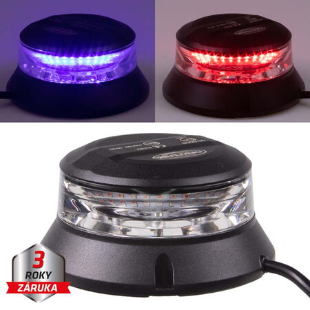 Robustní modro-červený LED maják, černý hliník, 36W, ECE R10