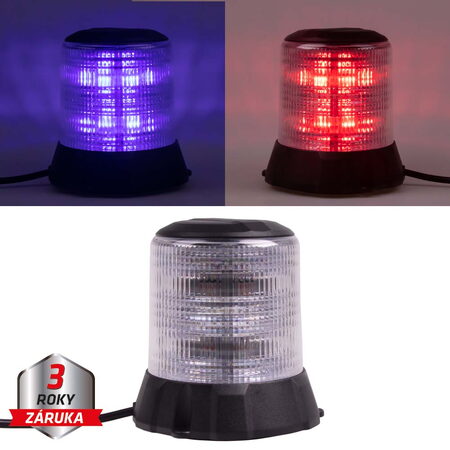 Robustní modro-červený LED maják, černý hliník, 96W, ECE R10