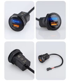 USB nabíječka QC3.0 do panelu, kulatá, 12/24V