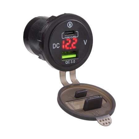 USB nabíječka QC3.0 + USB-C, digitální voltmetr do panelu