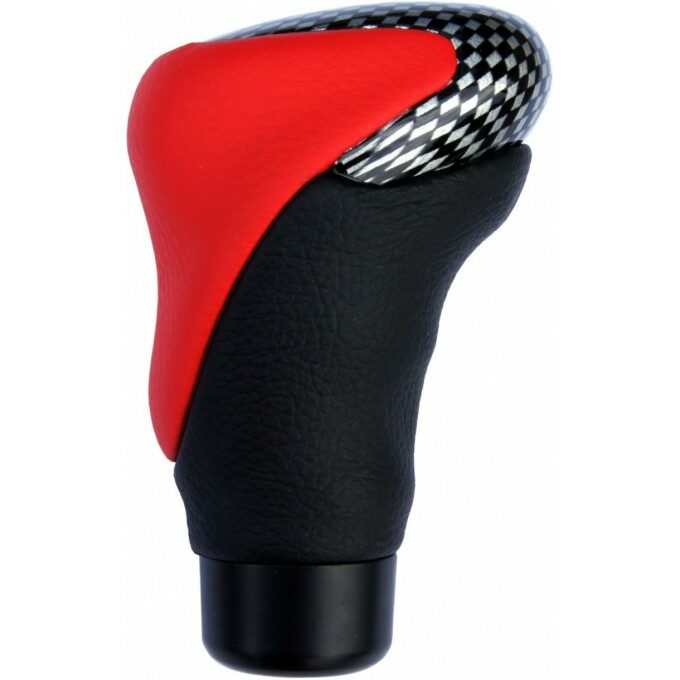 Rukojeť řadící páky, kožená - Červená/karbon