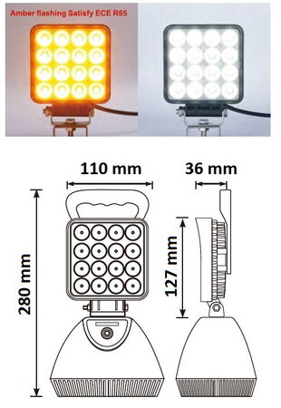 AKU LED světlo s magnetem, bílá/oranžová, 16x3W