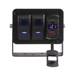 Panel s 2x spínači Rocker, voltmetr + USB/USB-C zásuvka, 12/24V