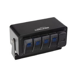 Panel s 4x spínači Rocker, voltmetr + USB/USB-C zásuvka, 12/24V