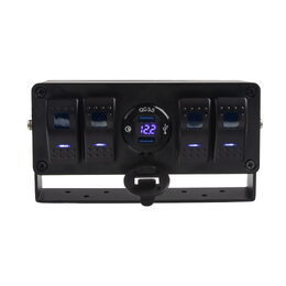 Panel s 4x spínači Rocker, voltmetr + 2x USB zásuvka, 12/24V