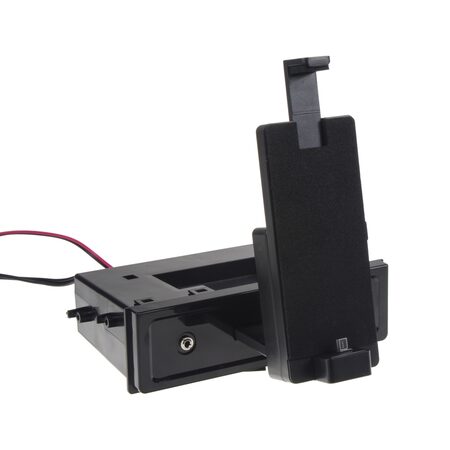 univerzální plastová přihrádka do otvoru DIN s držákem pro telefon s micro USB
