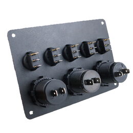 Panel s 5x spínači, CL, voltmetr + 2x USB zásuvka, 12/24V