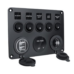 Panel s 5x spínači, CL, voltmetr + 2x USB zásuvka, 12/24V