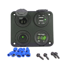 Panel s 1x spínačem, CL, voltmetr + 2x USB zásuvka, 12/24V