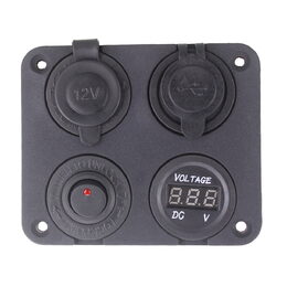 Panel s 1x spínačem, CL, voltmetr + 2x USB zásuvka, 12/24V