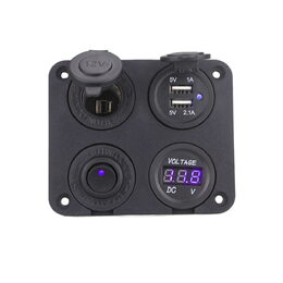 Panel s 1x spínačem, CL, voltmetr + 2x USB zásuvka, 12/24V