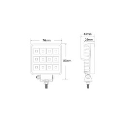 LED světlo (s vypínačem) na pracovní stroje 10-30V, 12x1W, ECE R10