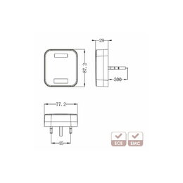 LED couvací světlo 12V bílé, 16 LED, ECE R10 R148, IP67 - 87x77x29 mm