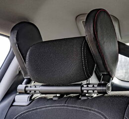 Sklopná opěrka hlavy do auta, černá s červeným prošitím