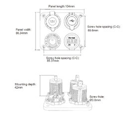 Panel s 1x spínačem, CL, voltmetr + 2x USB zásuvka, 12/24V