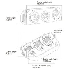 Trojitá zásuvka s panelem CL, Voltmetr, 2x USB nabíječka