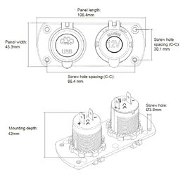 Dvojitá zásuvka do panelu 1x CL + 2x nabíječka USB voděodolná