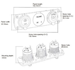 Trojitá zásuvka do panelu CL, Voltmetr, 2x USB nabíječka QC3.0/PD