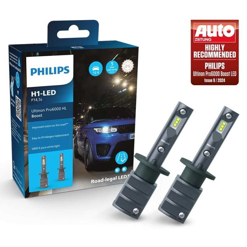 LED autožárovky PHILIPS H1 12V 13W HOMOLOGOVANÉ 5800K 1500lm - 2 ks