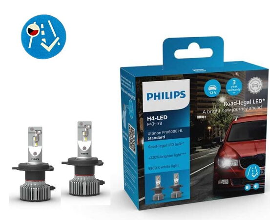 LED autožárovky PHILIPS H4 12V 5800K 950/1550lm HOMOLOGOVANÉ +220% - 2 ks