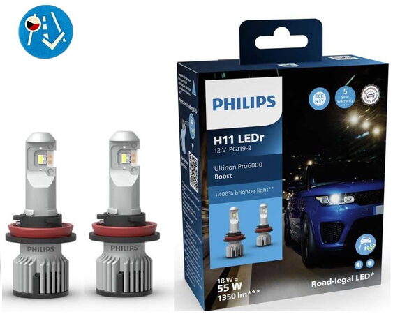 LED autožárovky PHILIPS ULTINON PRO6000 BOOST H11 12V HOMOLOGOVANÉ +400% - 2 ks