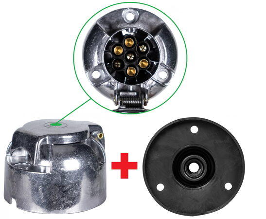 Zásuvka 7.kontaktová aluminium + těsnění kovová 12V