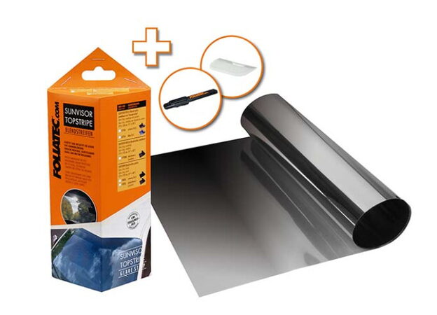 Metalizovaný transparentní přechodový stínící pruh na přední okno Foliatec 15x152cm černý