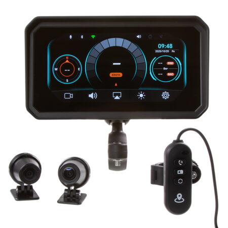 Monitor 6" na motocykl s Apple CarPlay, Android auto, Bluetooth, DVR, GPS