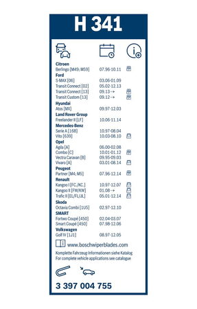 Zadní stěrač FORD Transit Connect [02] r.v. 2002-2013, BOSCH H341 340mm
