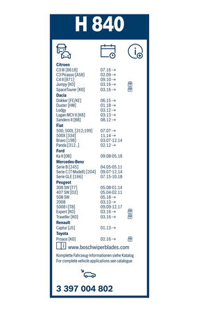 Zadní stěrač CITROEN C3 Picasso [A58] r.v. 2010->, BOSCH 33cm