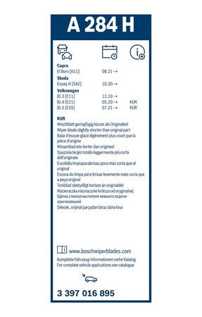 Zadní stěrač VOLKSWAGEN ID.4 [E21] r.v. 2020->, BOSCH 28cm