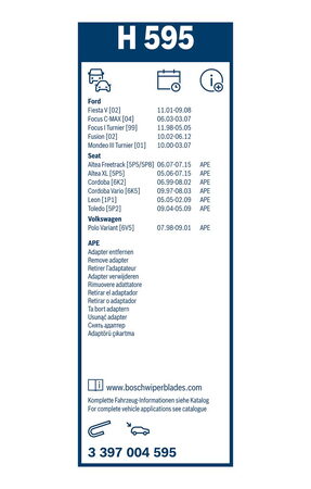 Zadní stěrač SEAT Toledo [5P2] r.v. 2004-2009, BOSCH 280mm H595
