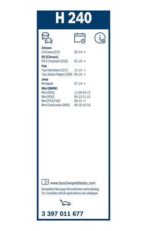 Zadní stěrač FIAT Tipo [357, 358] r.v. 2015->, BOSCH H240 240mm
