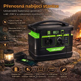 Nabíjecí stanice CARCLEVER - powerbanka, 518 Wh, AC-500W