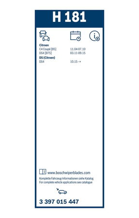 Zadní stěrač CITROEN C4 Coupé [B5] r.v. 2004-2010, BOSCH H181 180mm