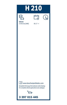 Zadní stěrač CITROEN C3 Aircross [A88] r.v. 2017->, BOSCH H210 210mm